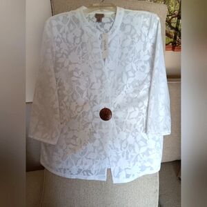 Chico’s Travelers Collection Patty Button Woven Jacket Optic White